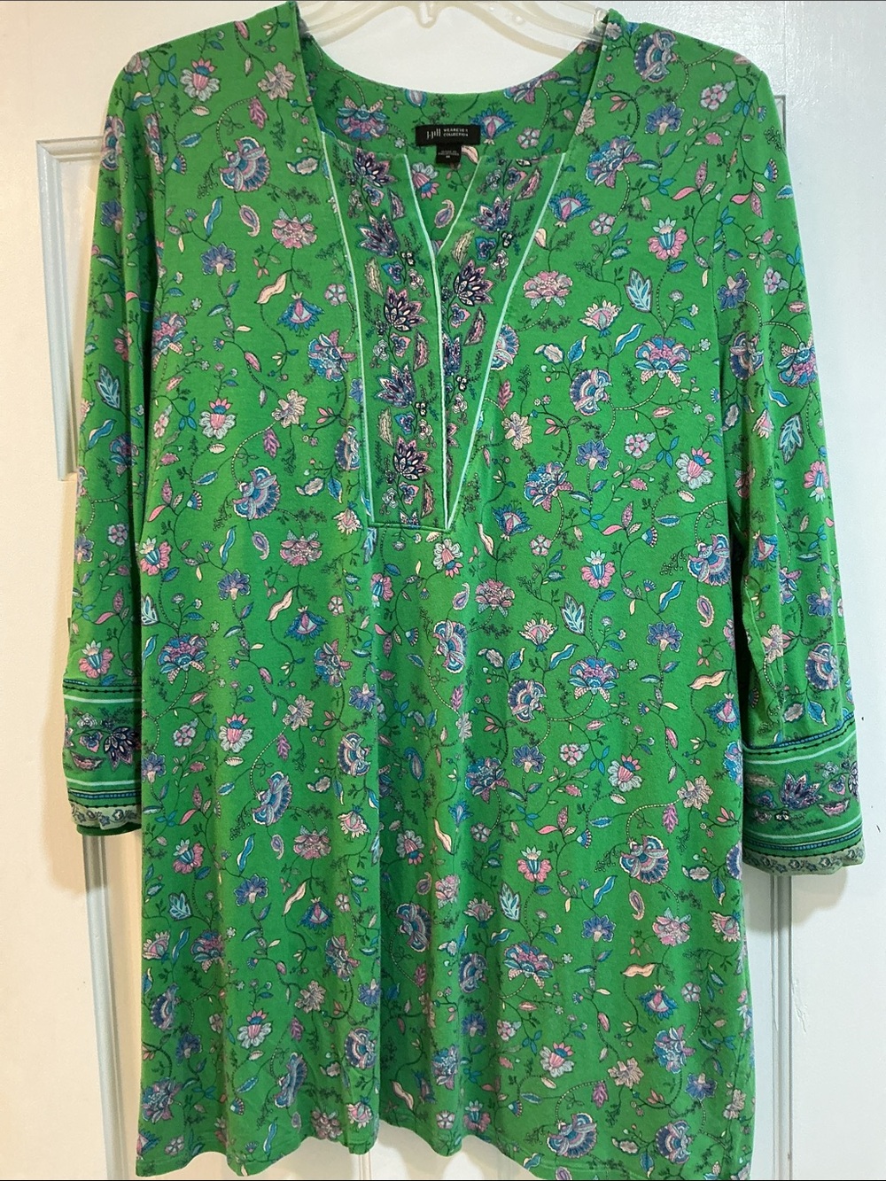J Jill Spring Green Floral Print Tunic